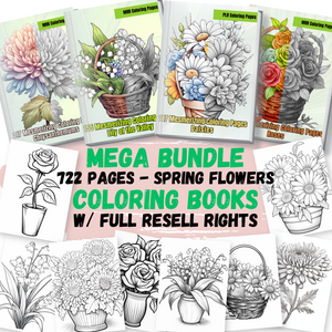 MRR 722 Coloring Pages, Spring Flowers MEGA Bundle with Full Master Resell Rights