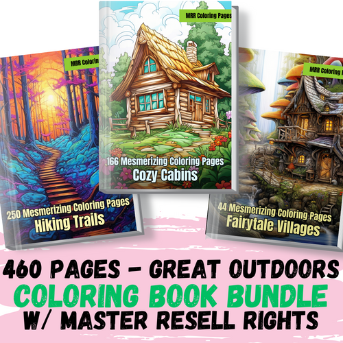 MRR 460 Coloring Pages, GREAT OUTDOORS Bundle with Full Master Resell Rights