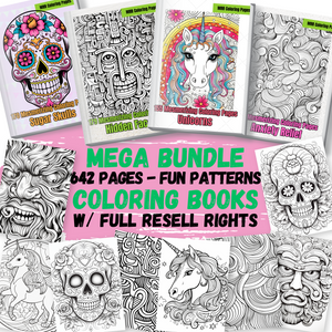 MRR 642 Coloring Pages, Fun Patterns MEGA Bundle with Full Master Resell Rights