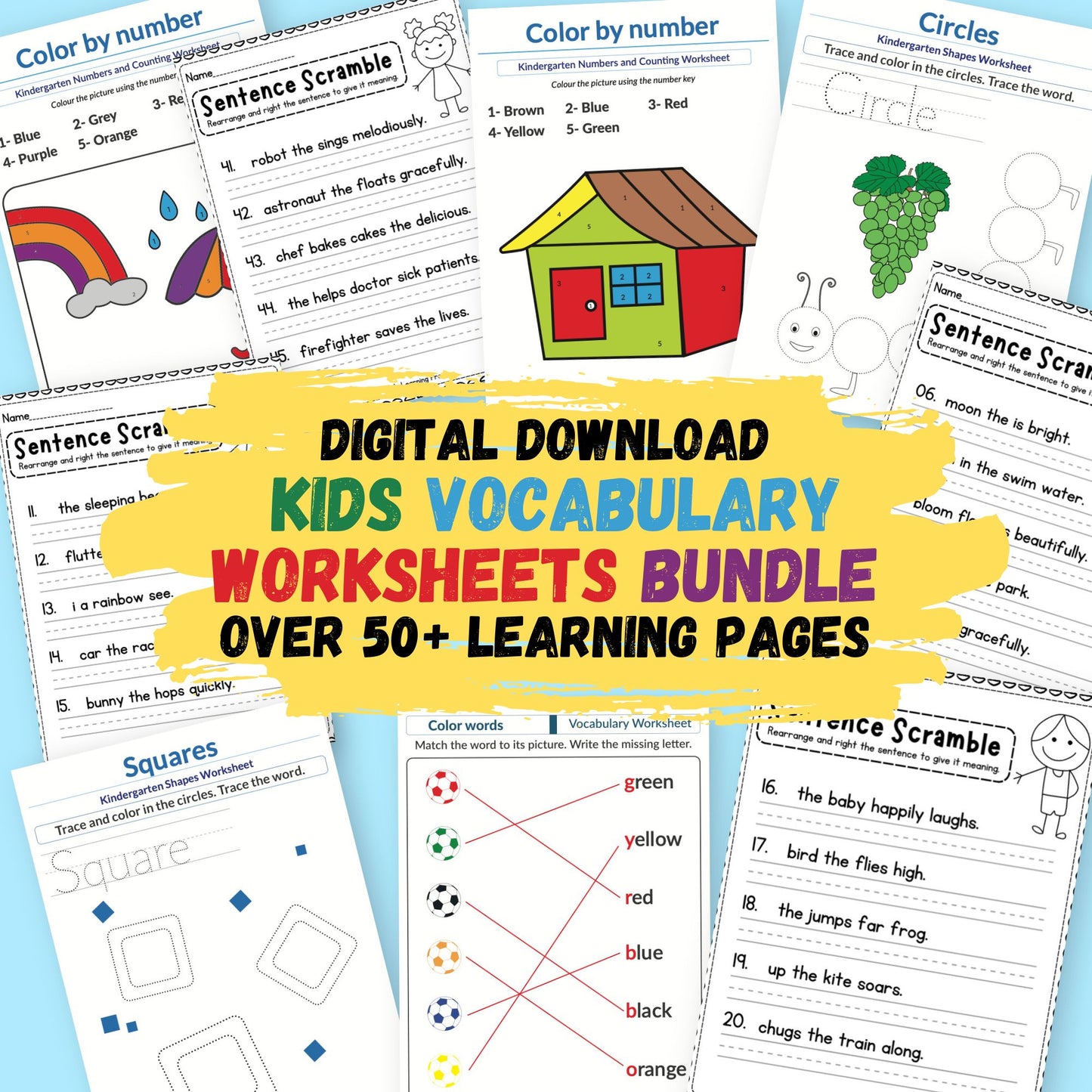 MRR Kids Vocabulary Learning Worksheets Bundle - Over 50+ Pages