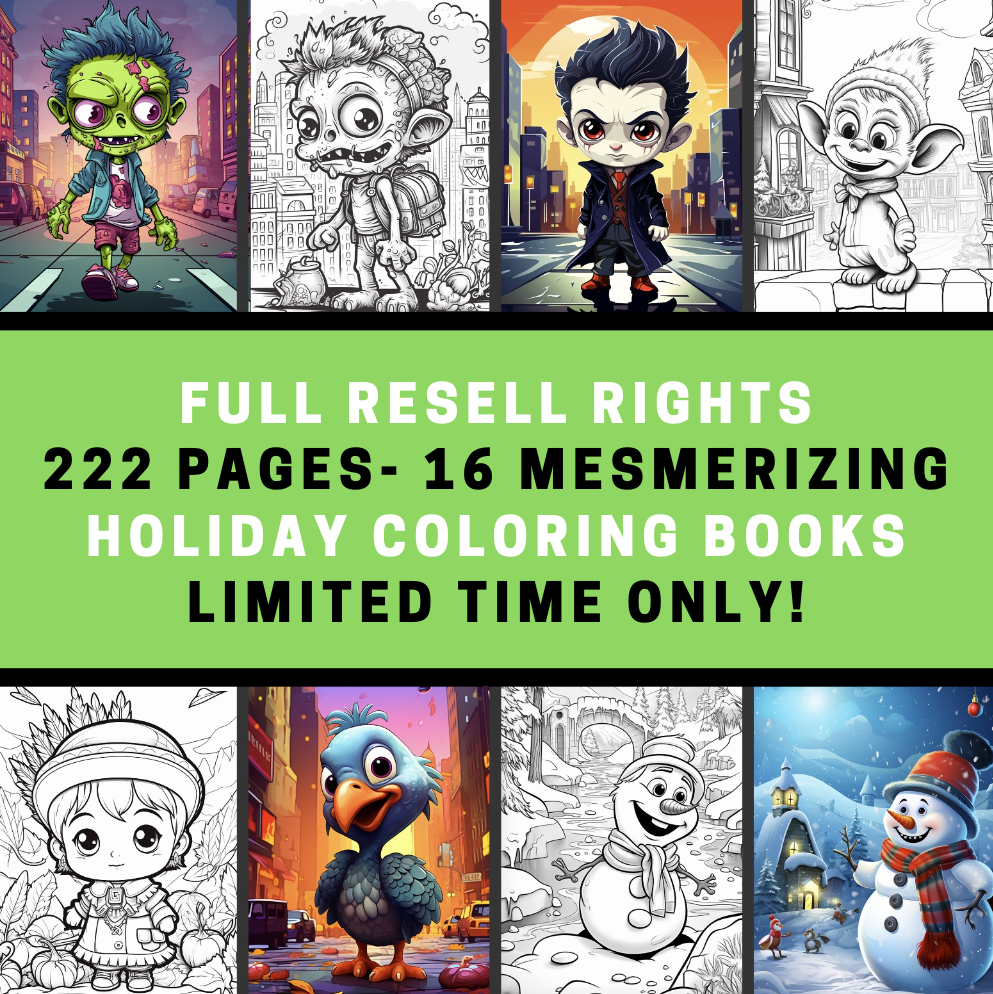 MRR - 16 Mesmerizing Coloring Books, 222 Pages Full Master Resell Rights - Limited Time!