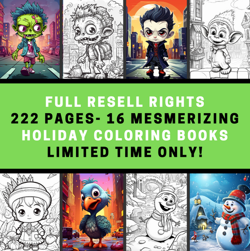 MRR - 16 Mesmerizing Coloring Books, 222 Pages Full Master Resell Rights - Limited Time!