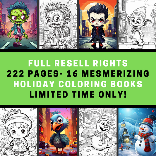 MRR - 16 Mesmerizing Coloring Books, 222 Pages Full Master Resell Rights - Limited Time!