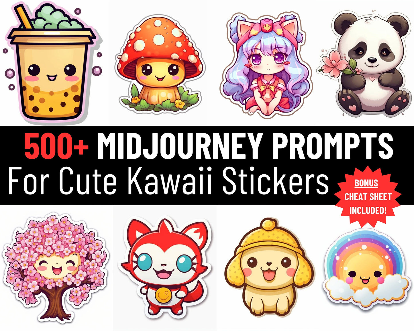 500 Midjourney Prompts AI For Cute Kawaii Stickers