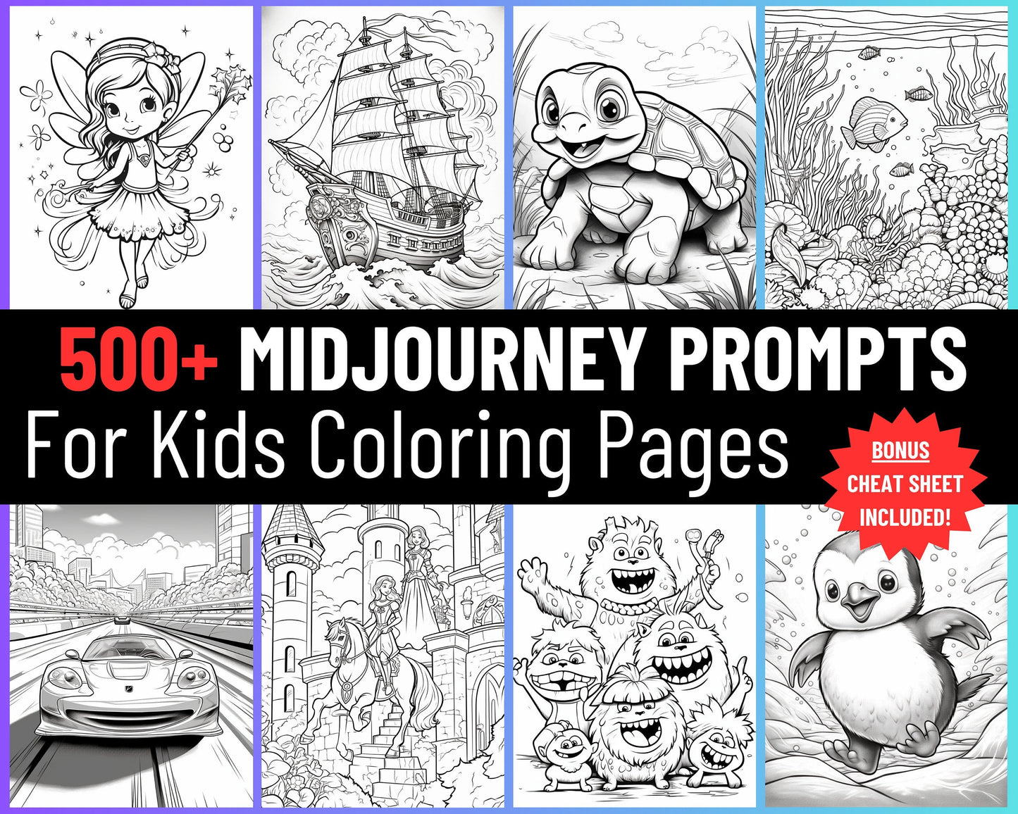 500 Midjourney Prompts AI For Kids Coloring Pages Book